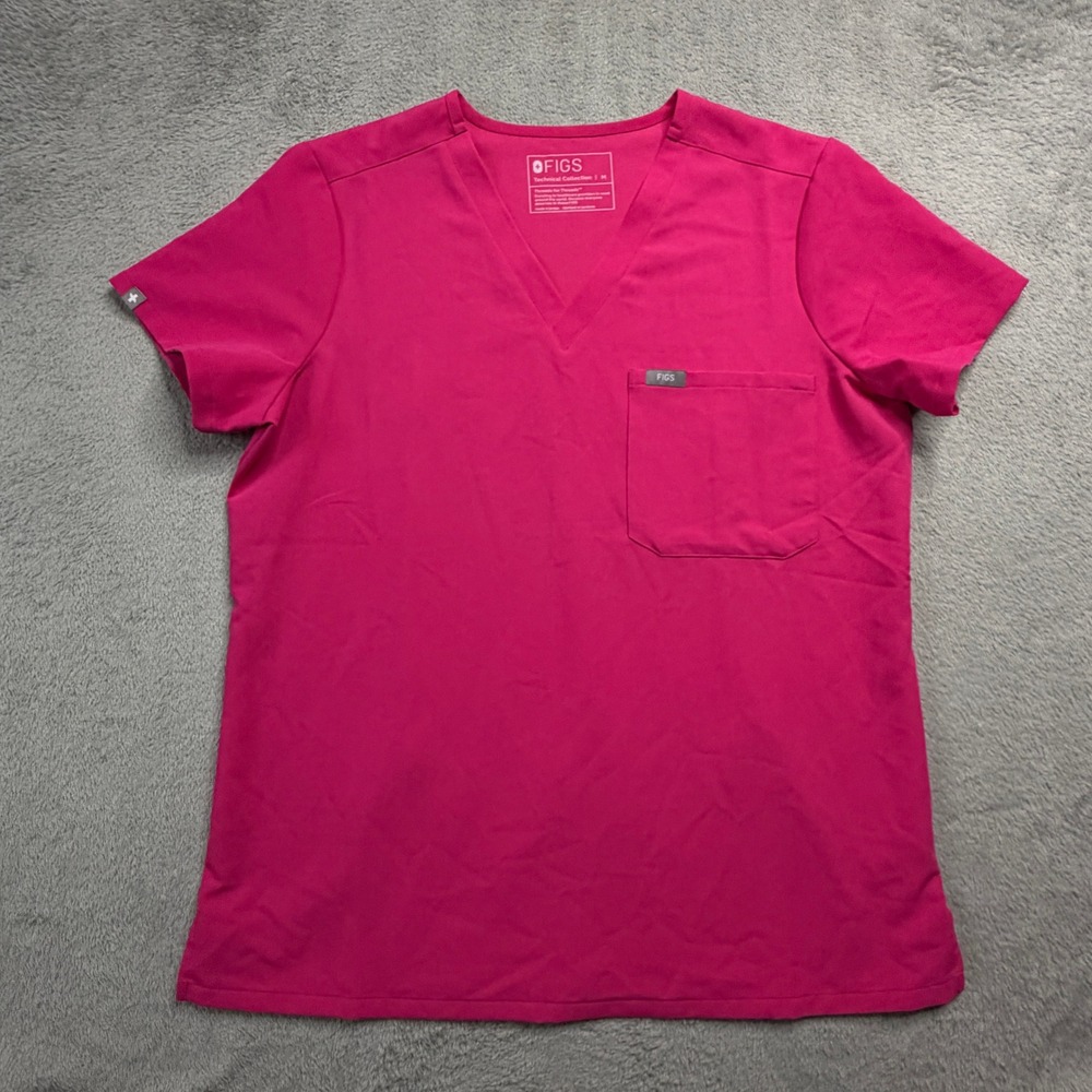 FIGS Catarina One Pocket Scrub Top Pink V-Neck Technical Collection 1002618 M